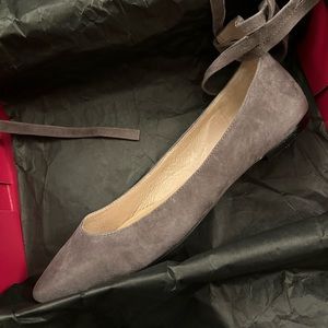 Vince Camuto storm cloud suede flats with ankle tie